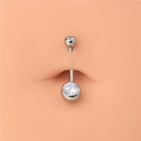 Titanium Belly Button Ring Round CZ Navel Ring - Picture 1 of 5